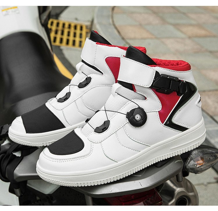バイクブーツ オートバイ靴 メンズ ライディングシューズ プロテクター 保護 カジュアル 通気性 耐磨耗性 滑り止め ホワイト24cm~27.5cm_画像1