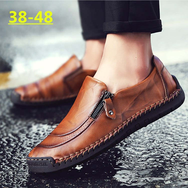  original leather shoes men's walking shoes driving shoes sneakers Loafer slip-on shoes outer Brown 25cm