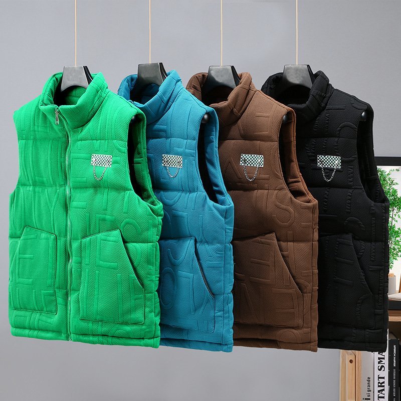  the best down vest men's cotton inside down vest jacket stylish thick warm protection against cold large size autumn winter 4 color M-4XL green 