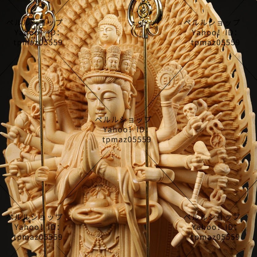 仏教美術 千手観音菩薩 精密彫刻 仏像 手彫り 木彫仏像 仏師手仕上げ高さ約45ｃｍ_画像7