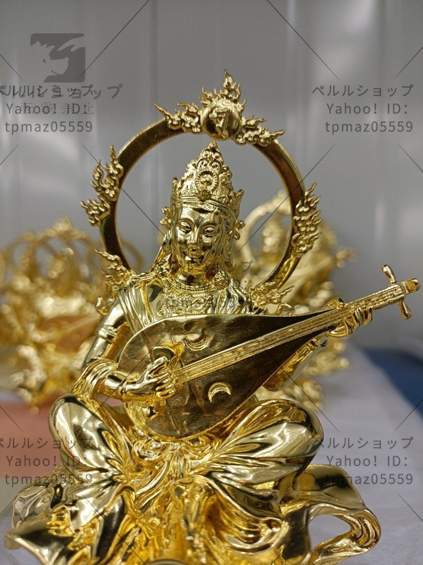 極上品 辨財天 金箔 切金 仏師手仕上げ品 仏像 仏教芸術品 響銅製磨き仕上げ 高さ15ｃｍ_画像4