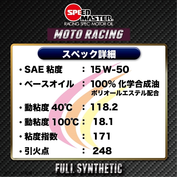 在庫あり speed master スピードマスター MR15-01 MOTO RACING 15W-50 1L 高粘度エステルベース 100%化学合成油_画像2