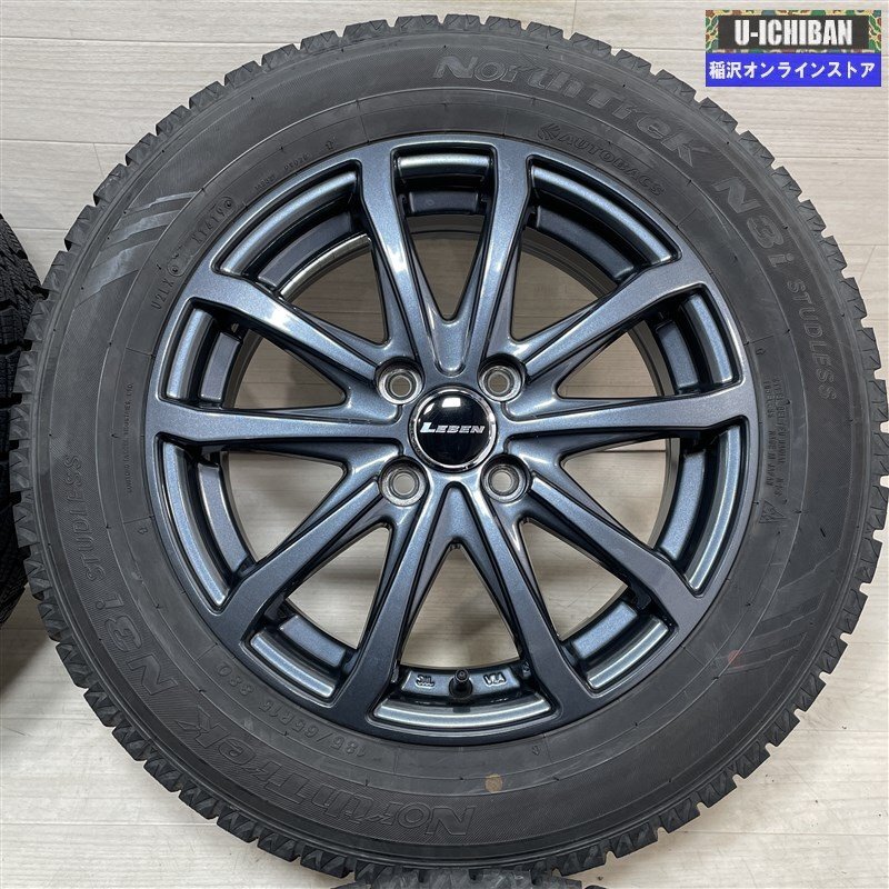 K10アクア E12ノート 等 LEBEN 5.5-15+45 4H100 ノーストレック N3i 185/65R15 15インチ スタッドレス 4本セット 009k_画像2