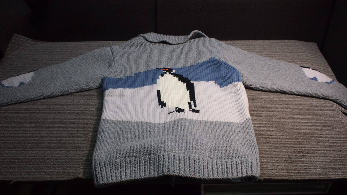 ▲B3-5 DESCENDANT ディセンダント MANCHOT COWICHAN KNIT サイズ3 ペンギン柄 ジップアップ_画像10