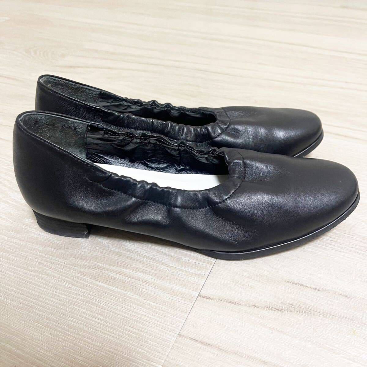 agnes b. アニエスべー バレエ フラット シューズ パンプス レディース 靴 約 23.5cm 相当 革 レザー ブラック 黒 シンプル 日本製_画像5