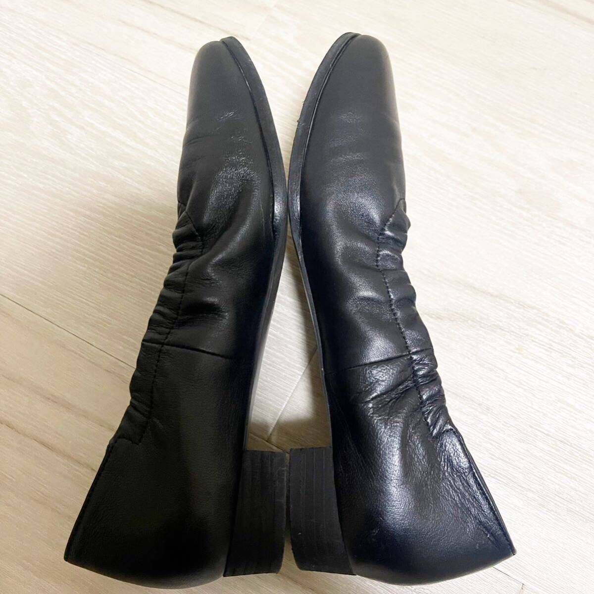 agnes b. アニエスべー バレエ フラット シューズ パンプス レディース 靴 約 23.5cm 相当 革 レザー ブラック 黒 シンプル 日本製_画像6