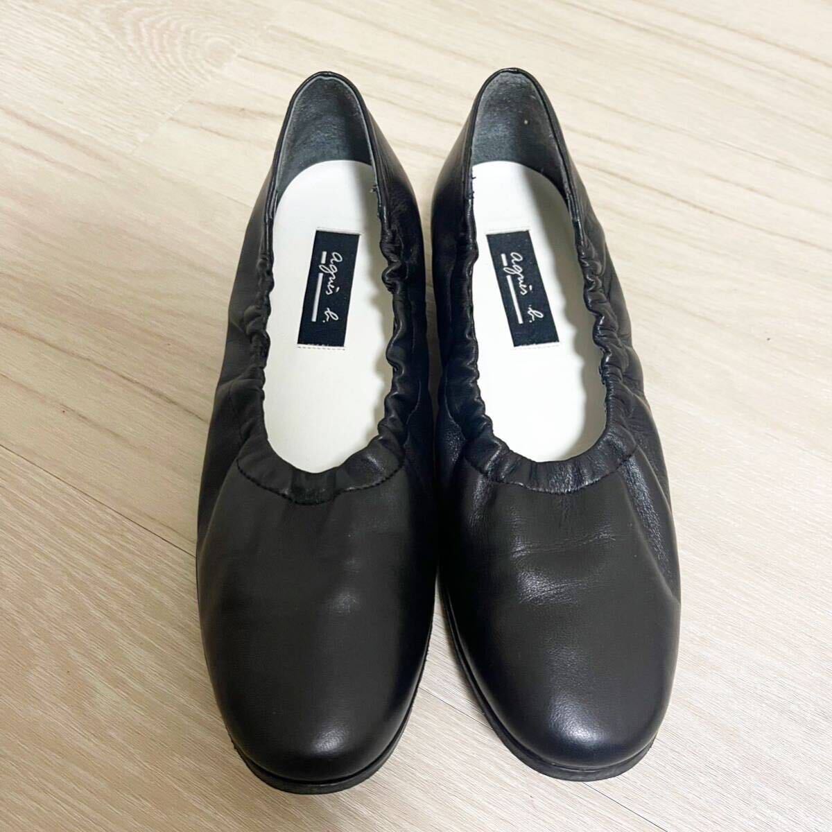 agnes b. アニエスべー バレエ フラット シューズ パンプス レディース 靴 約 23.5cm 相当 革 レザー ブラック 黒 シンプル 日本製_画像2