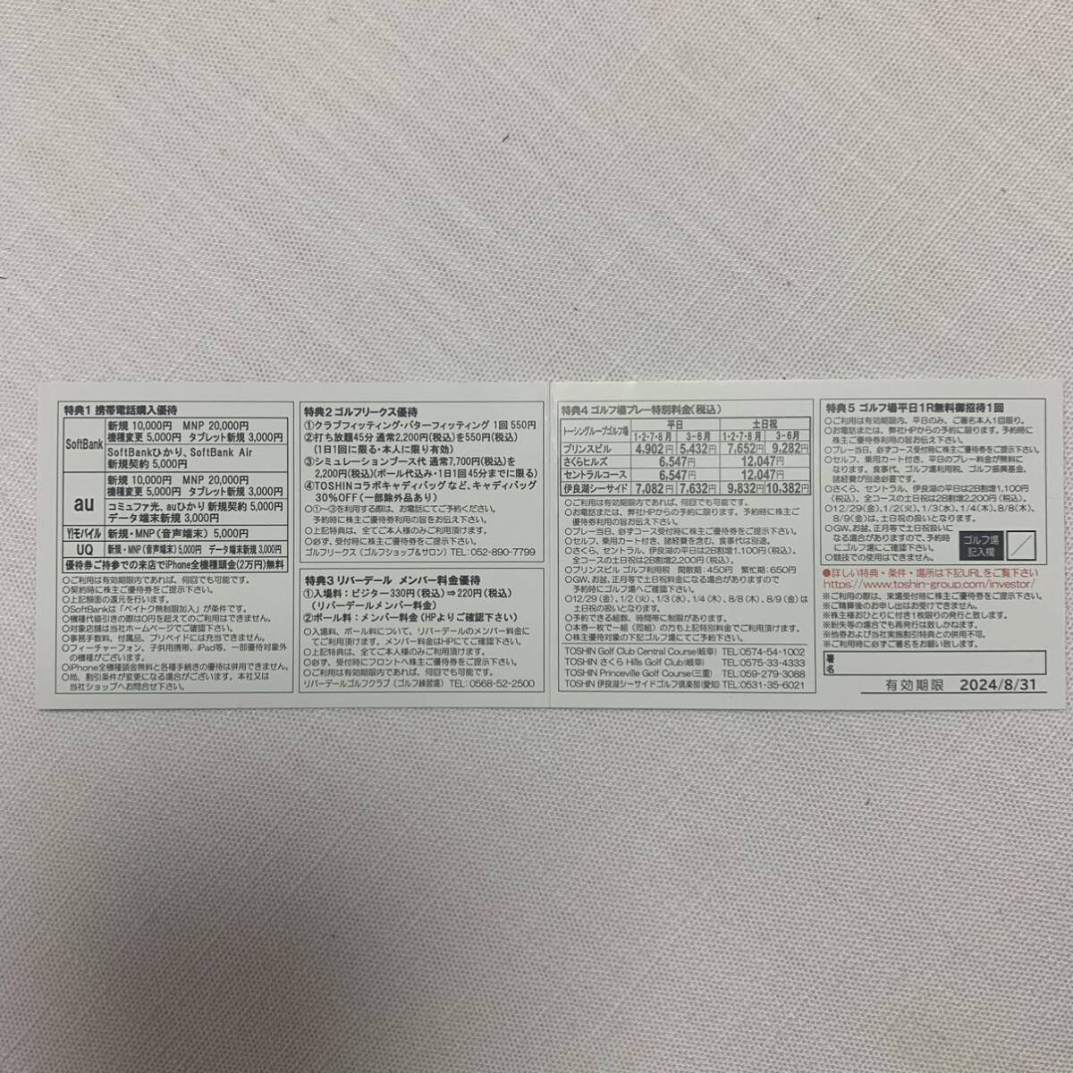 トーシン株主優待券１枚 　ゴルフ場平日１Ｒ無料御招待1回他_画像2