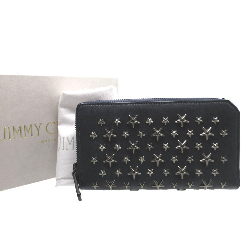 美品 ジミーチュウ スタースタッズ レザー ネイビー 紺 ラウンドファスナー長財布 財布 0087 JIMMY CHOO_画像2