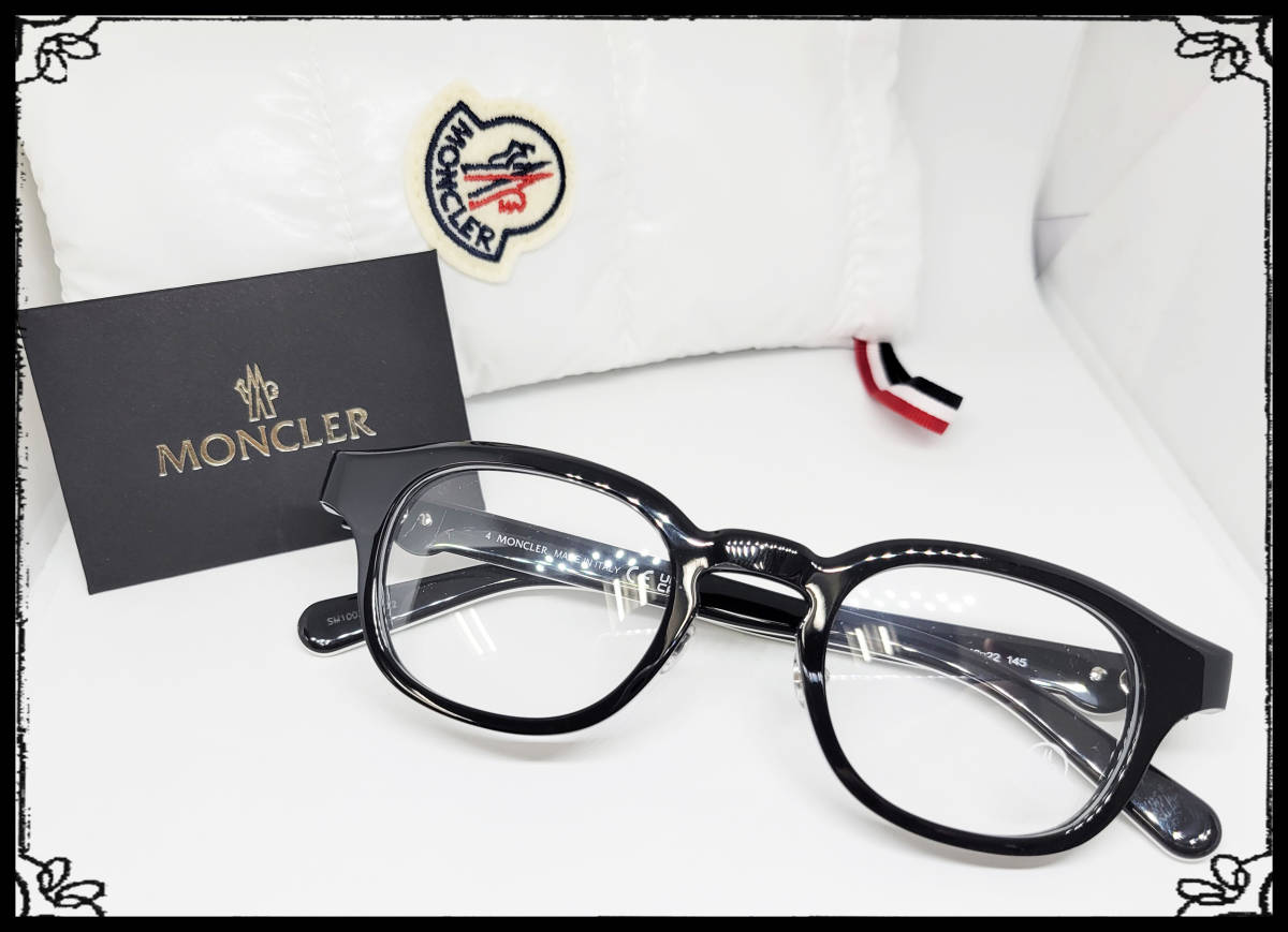 値下 MONCLER モンクレール 正規品 眼鏡フレーム ML5184D-001 ブラック 黒縁 ダウンケース付 ウェリントン 新品 太縁の画像1