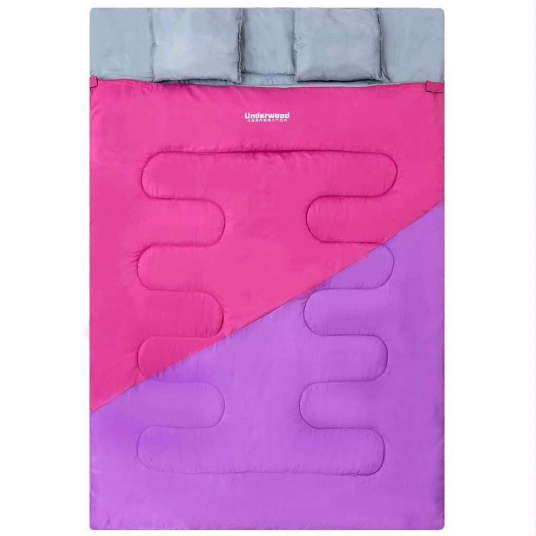 ２人用 寝袋 冬夏兼用 筒型 シュラフ コンパクト 軽量 キャンプ 枕付き_画像1