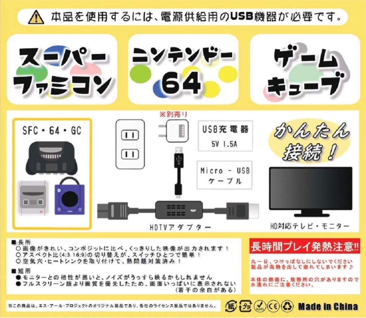[国内メーカー] SFC/64/GC専用 HDTVアダプター HDMI出力