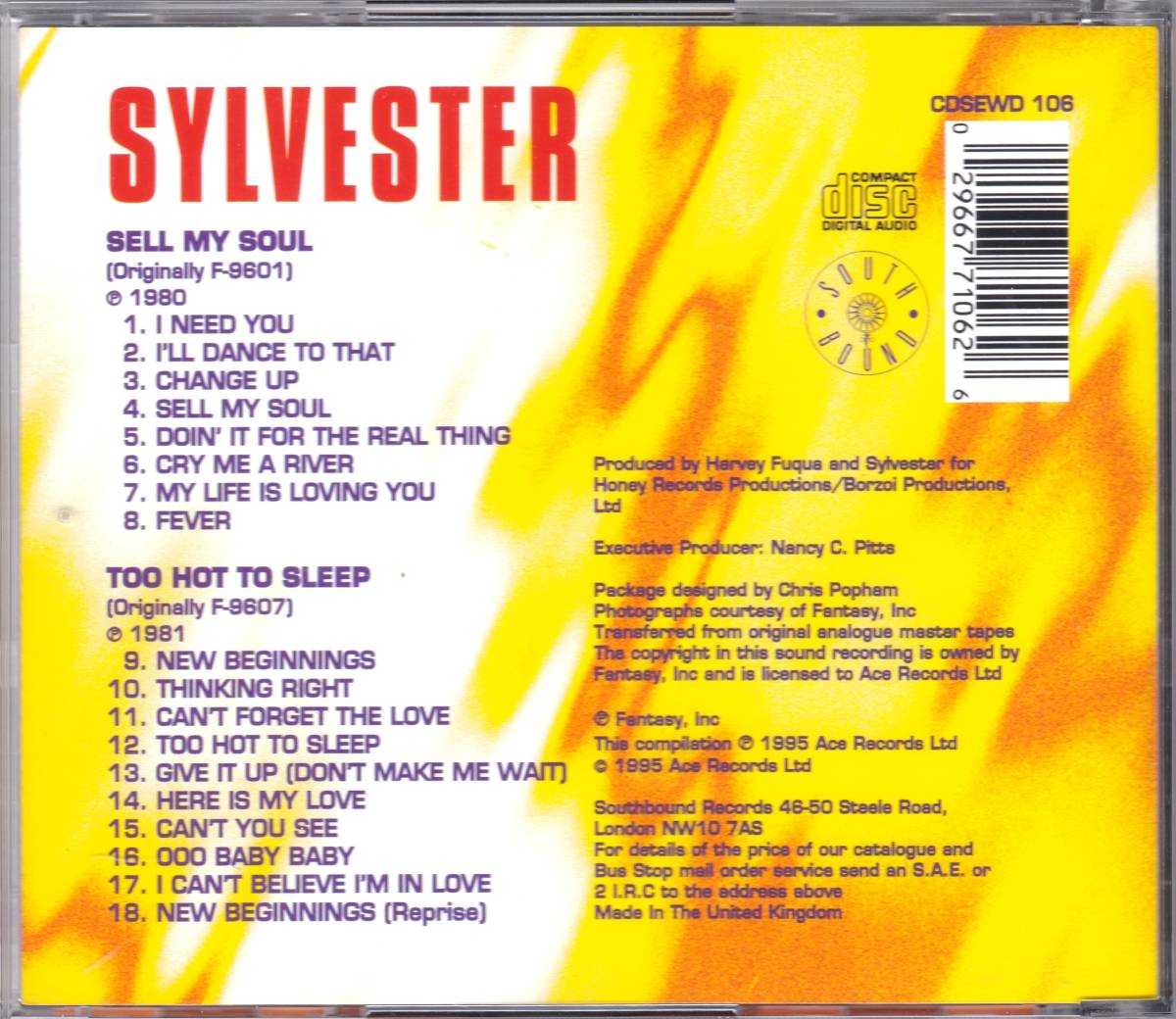 ☆SYLVESTER(シルヴェスター)/Sell My Soul＆Too Hot To Sleep『80年＆81年発表の元祖ハイエナジーの超大名盤２in１』◆初CD化＆激レア廃盤_画像2