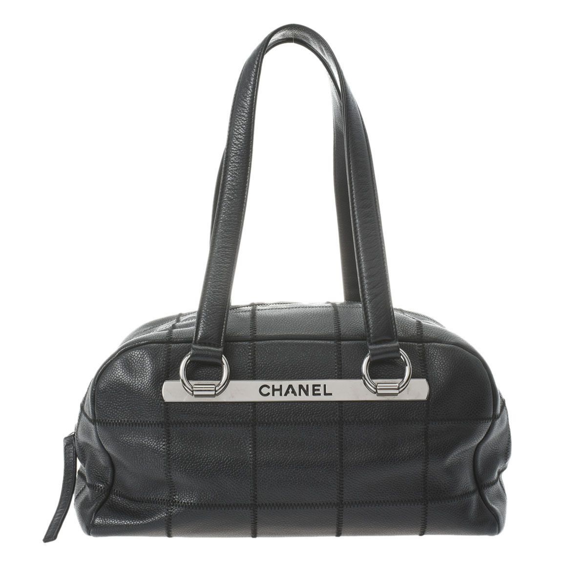 CHANEL シャネル チョコバー ミニボストンバッグ 黒 シルバー金具 - レディース キャビアスキン ボストンバッグ Bランク 中古 銀蔵_画像1