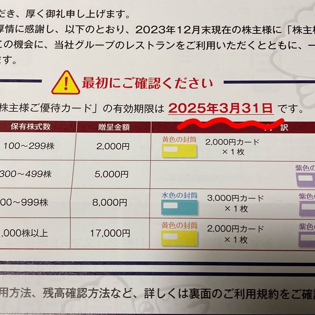 すかいらーく 株主優待券 17000円分 有効期限2025.3.31_画像2