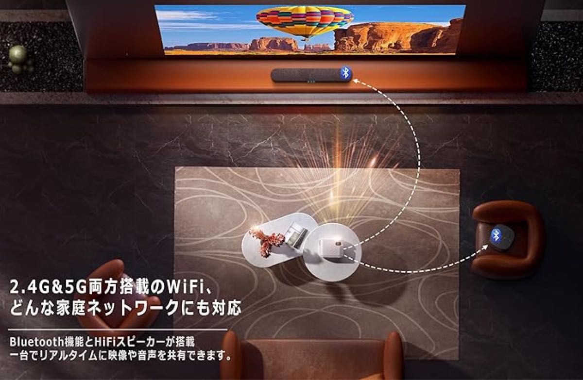 プロジェクター 12000LM 5GWIFI Bluetooth5.3搭載【1080PフルHD高輝度】短距離投影 300"大画面