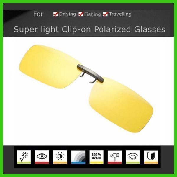  yellow super light weight 6g clip-on polarized light sunglasses / night vision nighttime driving /UV 400*gila exist reflection light reduction * anti g rare lens /