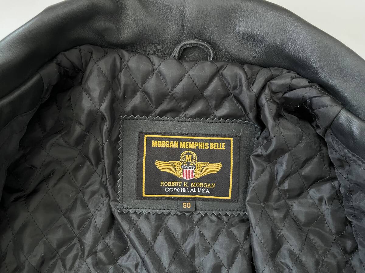 MORGAN MEMPHIS BELLE モーガン メンフィスベル カウハイド ダブルライダースジャケット 牛革 ブラック サイズ50 中田商店 中国製 現状品_画像8