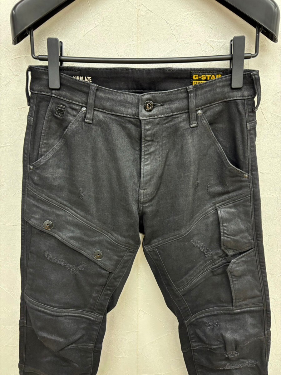 美品 ジースターロウ Longueur Largo Lunghezza AIR BLAZE 3D SKINNY ブラックデニム ストレッチ バイカーパンツ W32 ジーンズ (ディーゼル_画像2