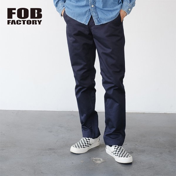 【サイズ L(3)】FOB FACTORY エフオービーファクトリー トラウザー メンズ チノパンツ ネイビー 日本製 F0514 NARROW U.S MADE IN JAPN