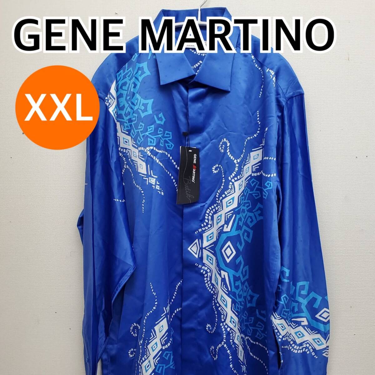 【新品】GENE MARTINO ジーンマルティーノ シャツ ブラウス 長袖 ブルー系 メンズ XXLサイズ【CT128】