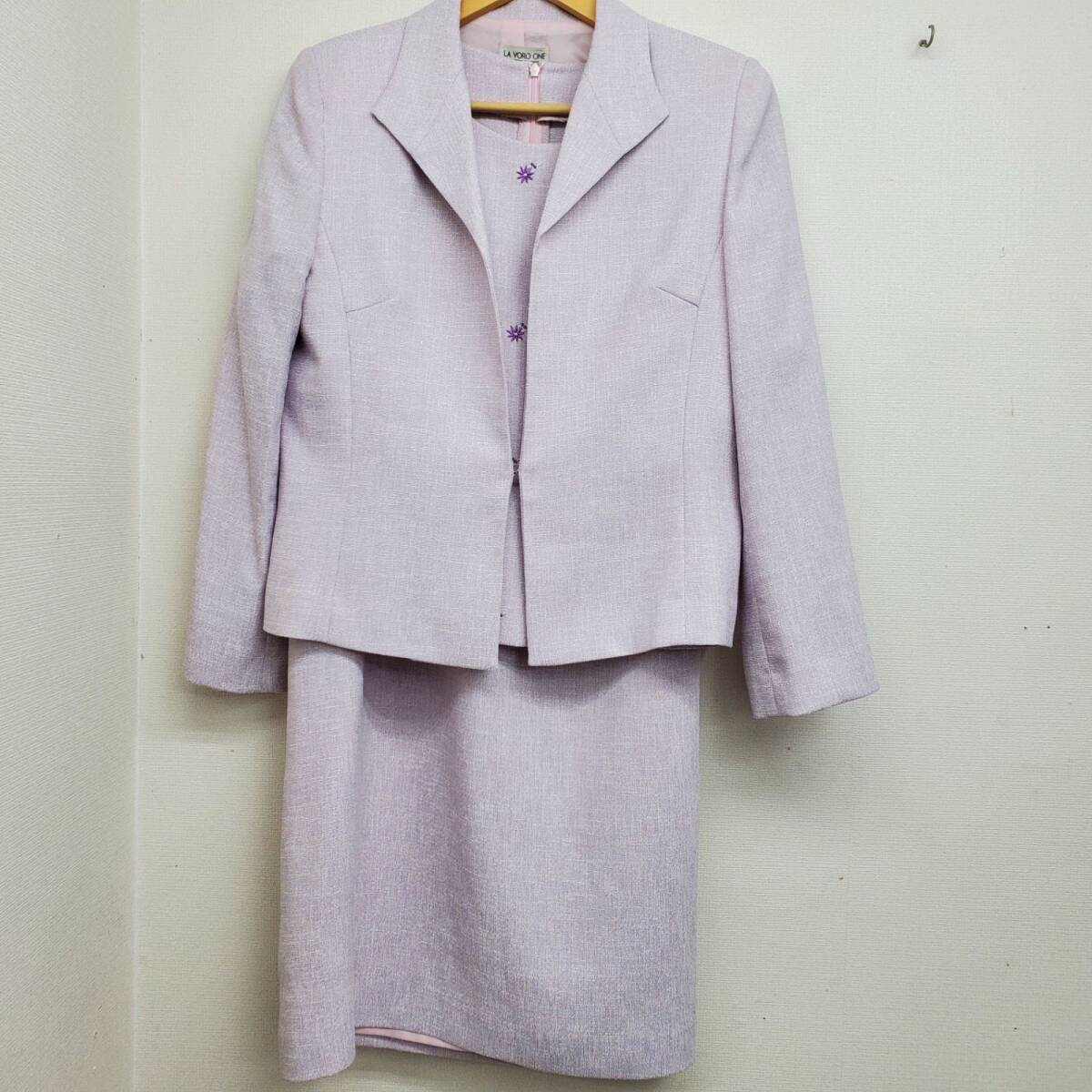 LA VORO ONE ラボーロワン セットアップ スーツ ジャケット スカート 薄紫系 レディース 日本製 11サイズ【CS3】
