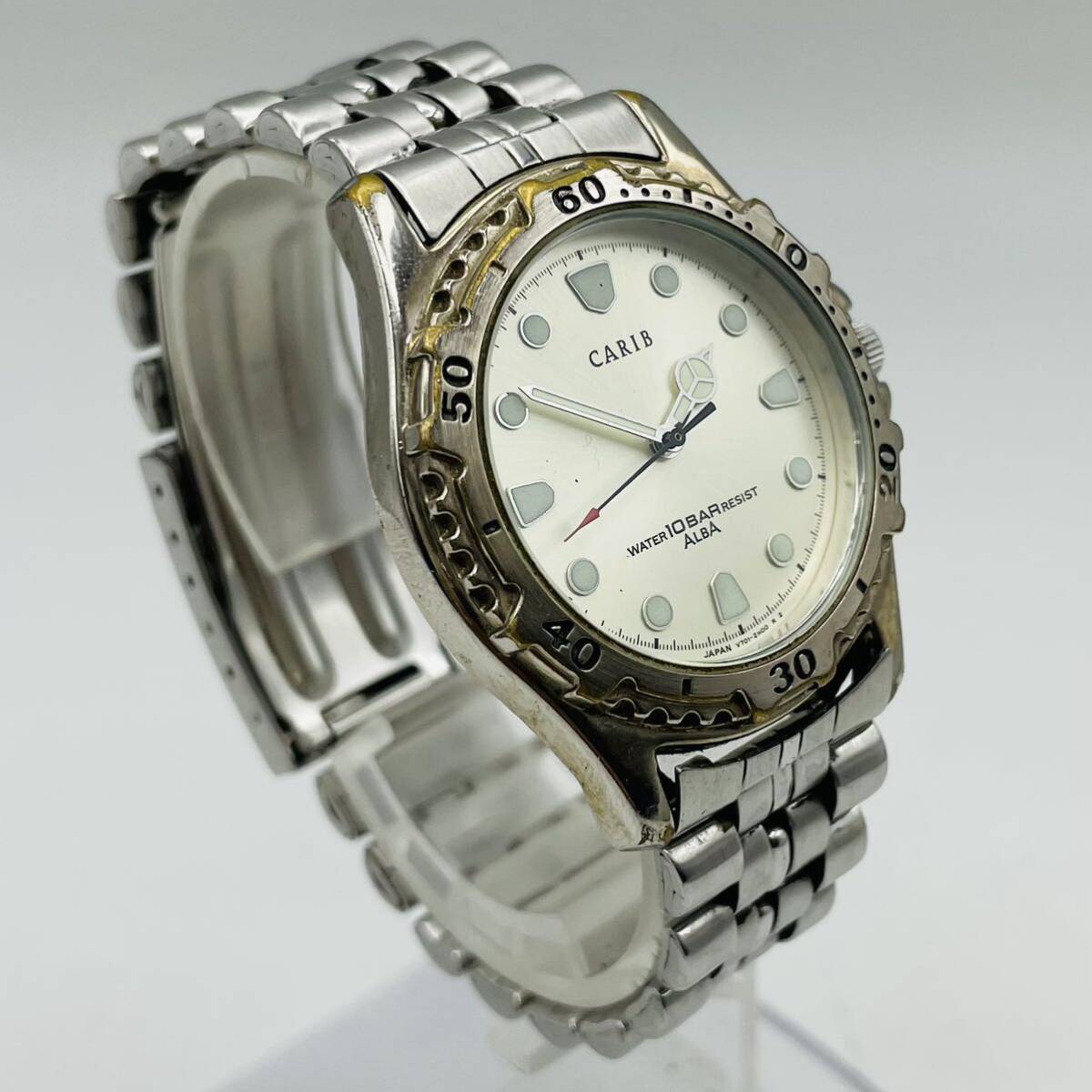 251 CARIB カリブ ALBA アルバ V701-1X70 メンズ腕時計 腕時計 時計 銀文字盤 3針 10気圧防水 銀 シルバー クォーツ クオーツ QZ AT_画像1