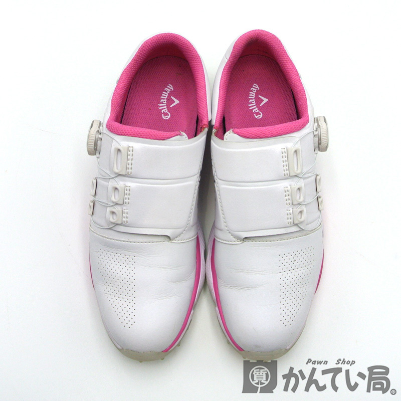 19249 CALLAWAY FOOTWEAR[ Callaway foot одежда ] туфли для гольфа белый розовый размер :24cm женский [ б/у ]USED-B