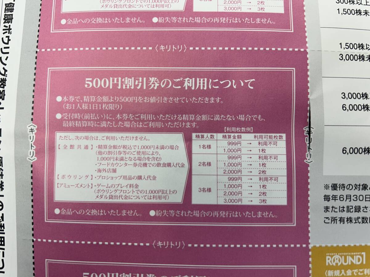 【普通郵便代無料】Ｂ338 ラウンドワン/500円割引券/1500円分(500円×3枚)他/有効期限:2024年10月15日迄_画像2