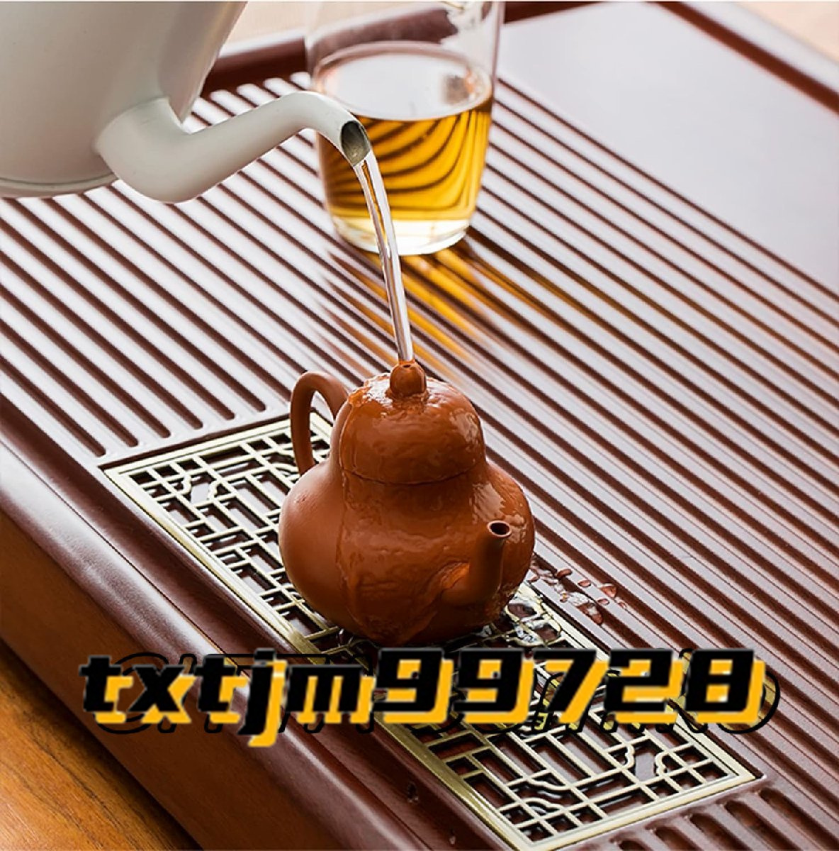 超人気 高品質☆シンプルで上品な無垢材 中国式茶トレイ茶盤 、貯水機能付き、ホームオフィスティーハウスのサービングプレート_画像3