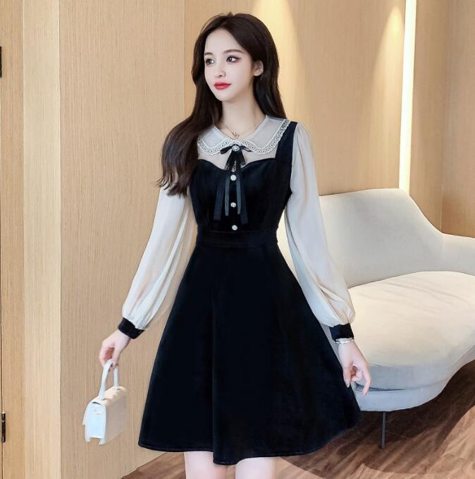  new work costume play clothes woman Vintage bell bed lantern sleeve dress high waist party dress elegant S size selection possible 