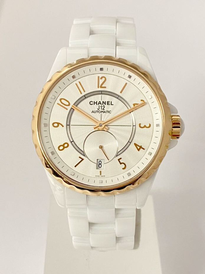 極美品 定価127.8万 CHANEL シャネル J12 365 H3839 白セラミック K18PGベゼル ユニセックス 自動巻 正規品/箱 新バックルの画像1