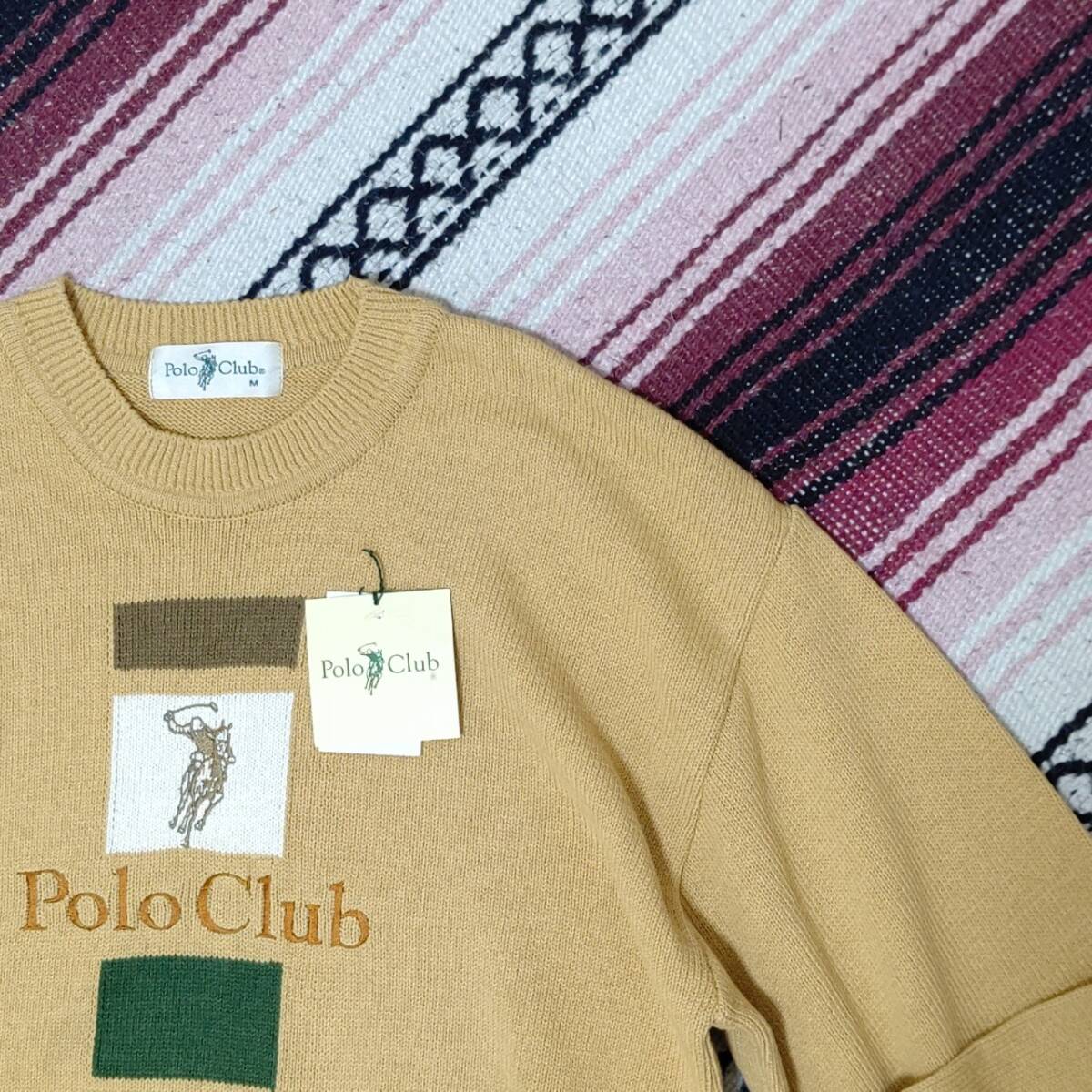 新品 タグ付き◎【PoloClub】ポロクラブ コットン ニット セーター クルーネック 日本製 くすみオレンジ フォーマル メンズ サイズM/Y5943j_画像3