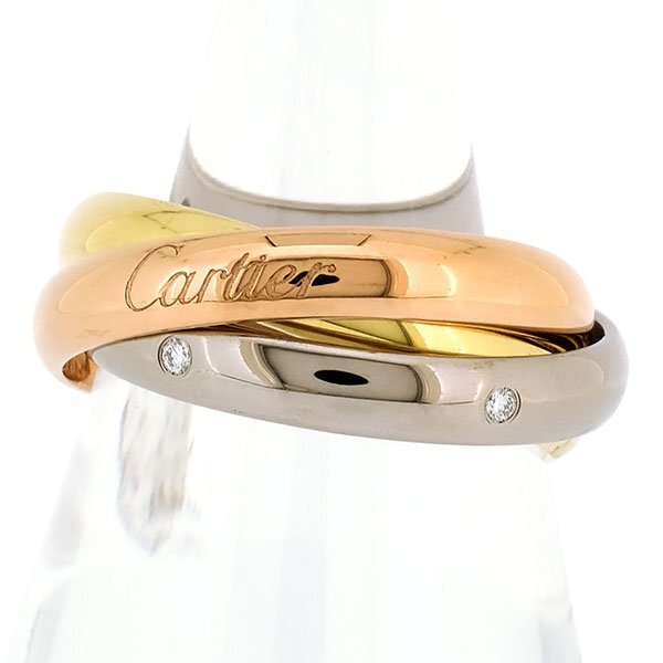 【送料無料】【本物】人気★Cartier★カルティエ★750YG/WG/PG★トリニティリング★ダイヤモンド5Ｐ★54★約14号★指輪★磨き済み★保証書の画像1