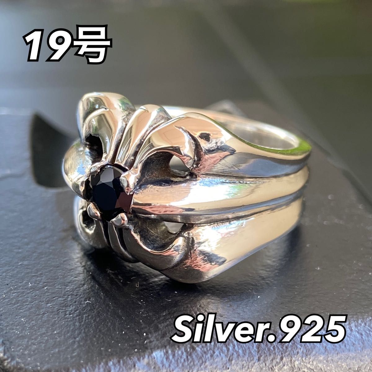 NY シルバーリング【19号】メンズリング SILVER925 トライバル アラベスク 指輪 プレゼント 百合 ワイルド BK