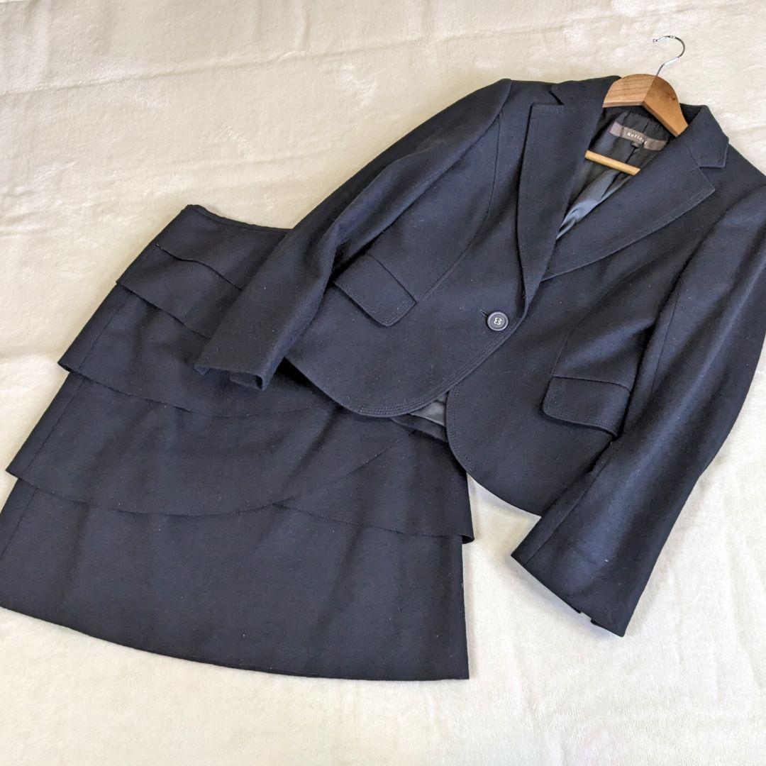 【リフレクト】スーツ　スカート　セットアップ　11　L　黒　アンゴラ　ウール　レディース　ブラック　ビジネス　入学式