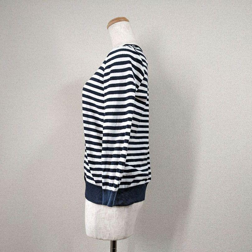 [ Rope ] knitted cardigan long sleeve M white border cotton 100% metal bo tamper ru button retro button border ound-necked 