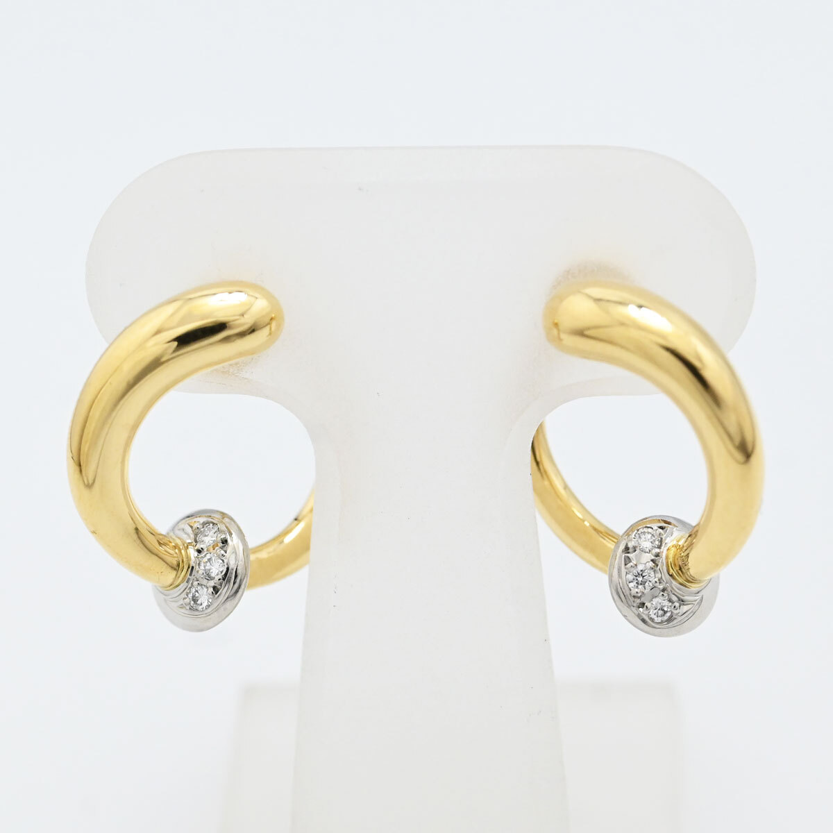 新しいスタイル PT950 イエローゴールド K18YG MIKIMOTO ミキモト プラチナ 3418 レディース イヤリング 0.03ct ダイヤ0.03ct イヤリング、ピアス