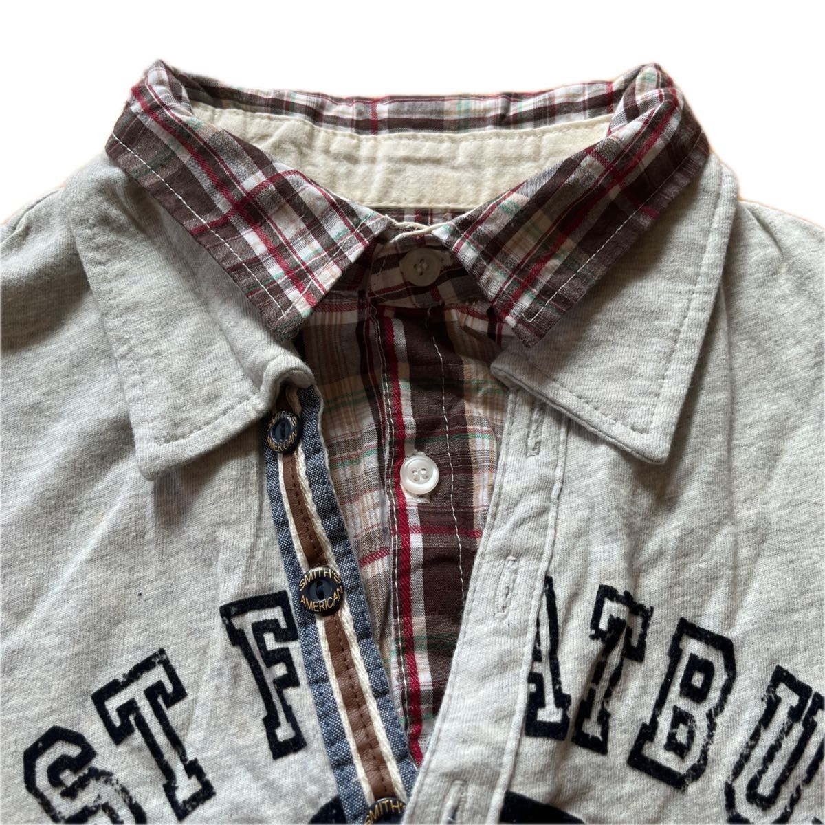 半袖Tシャツ　Mサイズ　SMITH’S AMERICAN  フェイクレイヤード　襟付き　　アメカジ　ダメージプリント