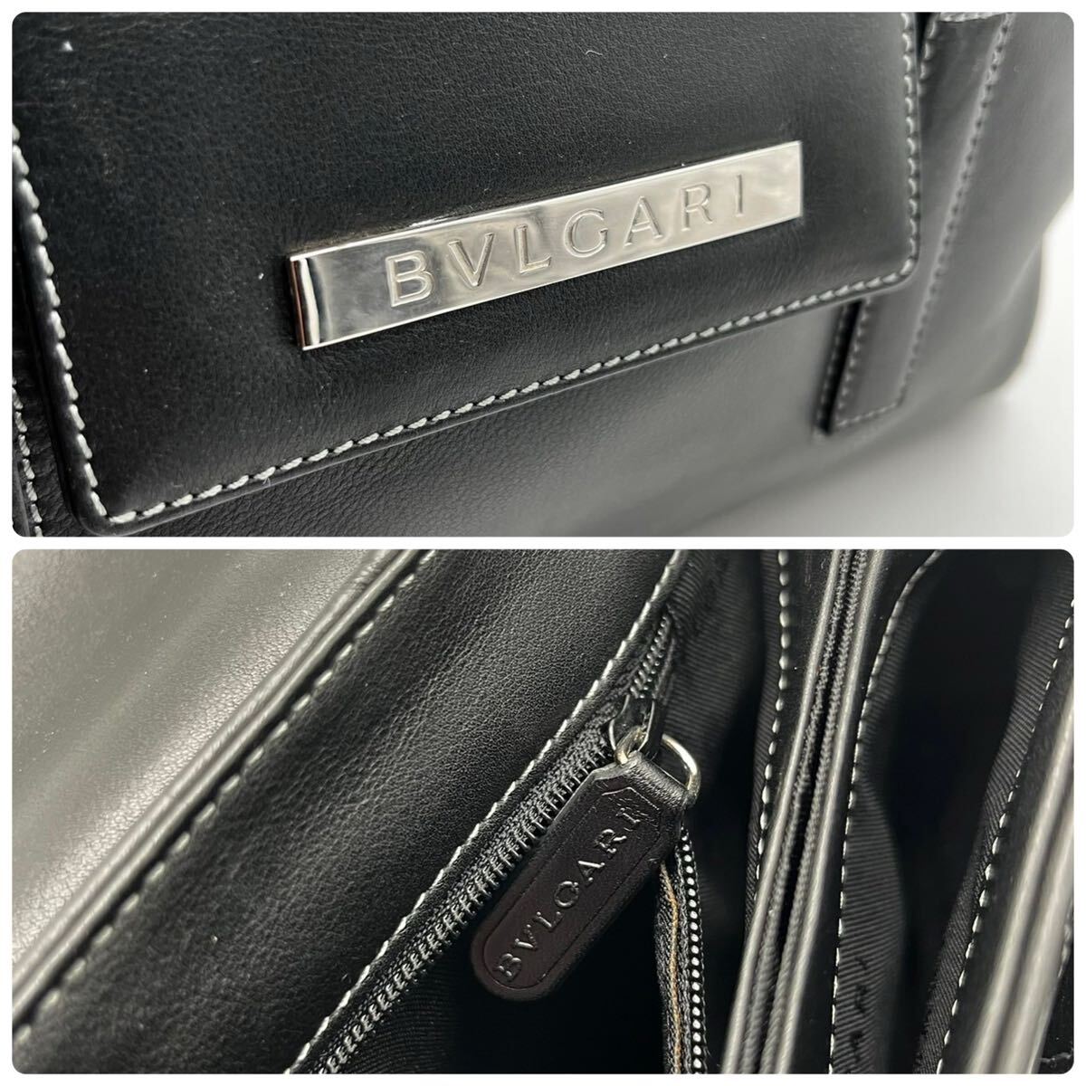 《極美品》BVLGARI ブルガリ トートバッグ ビジネス A4可 オールレザー 本革 ブラック 黒 メンズ ロゴプレート フラップ レディース_画像7