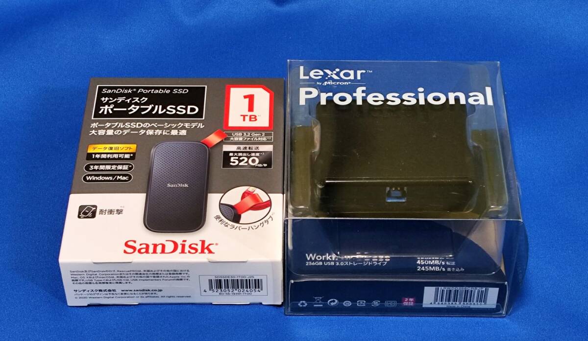 送料込 ポータブルSSDセット SanDisk 1TB (使用63H) / Lexar 256GB