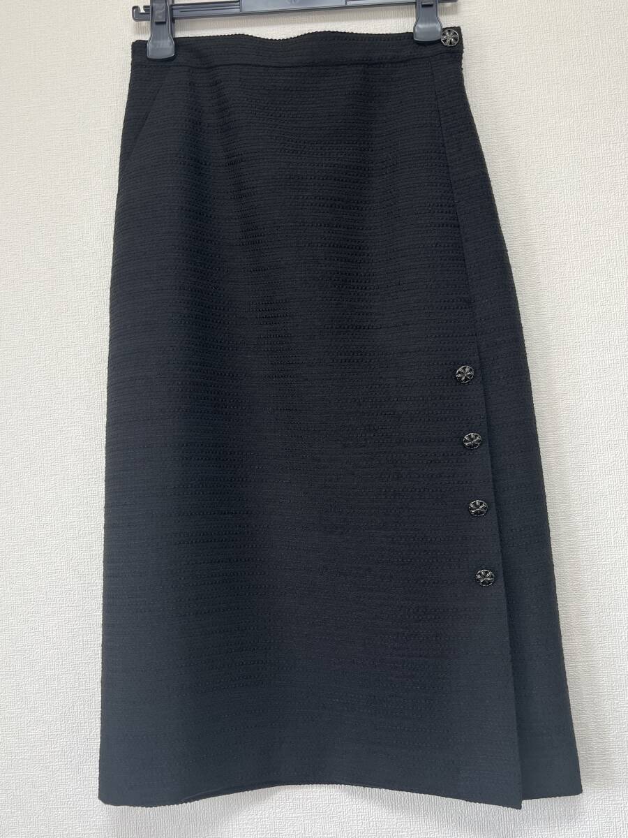 ★新品・57,200円★HANAE MORI ハナエモリ/ツイードスカート 黒 ◎サイズ38_画像1