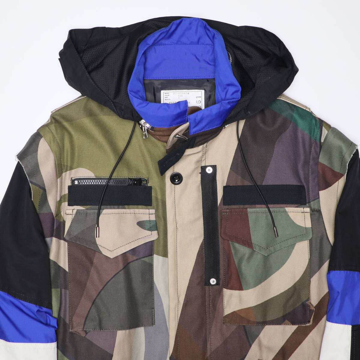 sacai x KAWS 新品 21AW 21-02561M 再構築 オーバーサイズ ミリタリージャケット 2 パッチワーク カモフラ迷彩柄 モッズコート カウズ_画像5