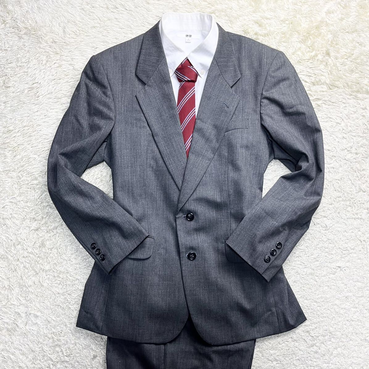 【紳士の嗜み】 MR.YORK ミスター ヨーク 2B セットアップ スーツ テーラード ジャケット パンツ ウール メンズ グレー M相当の画像2