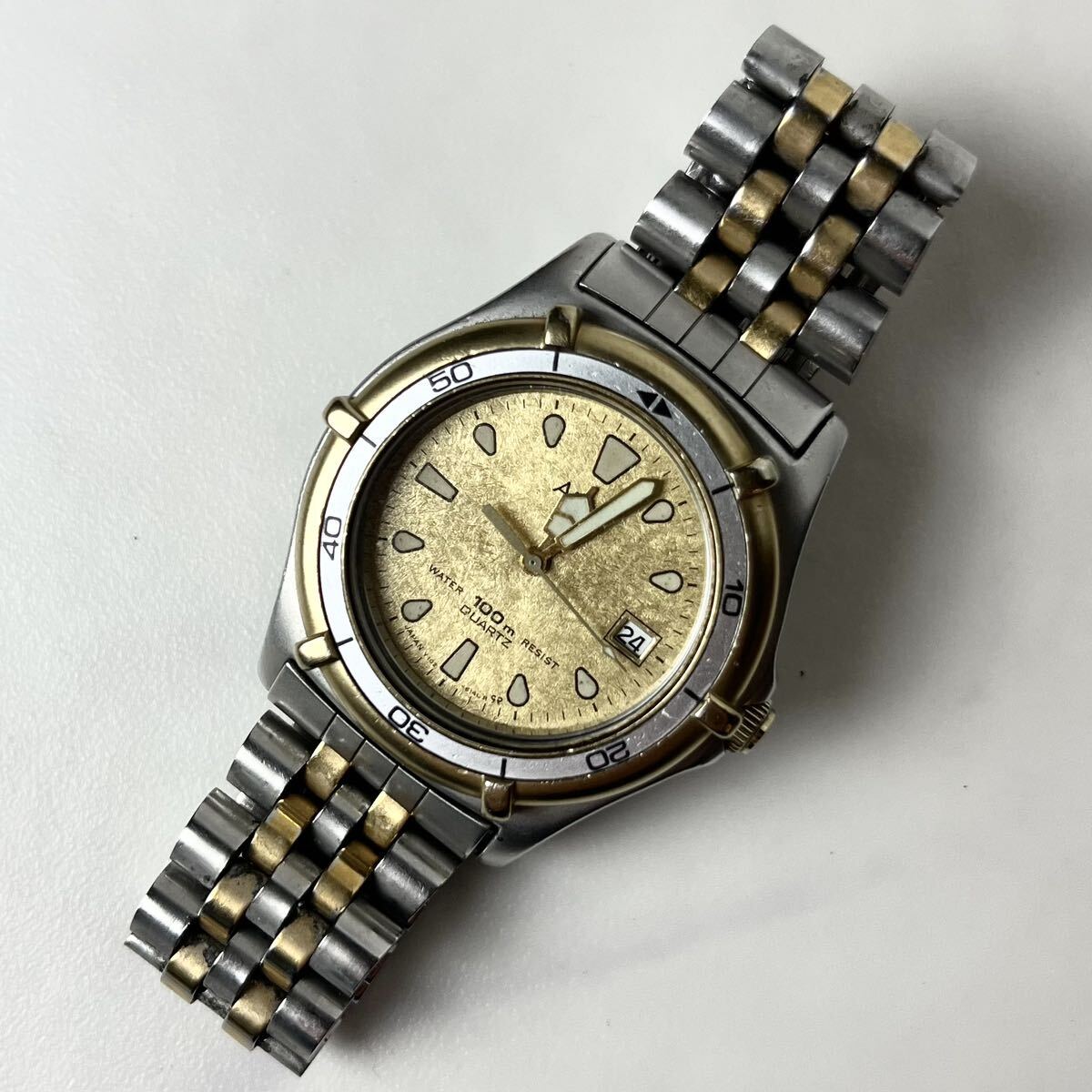 [ actual work ] SEIKO Seiko ALBA Alba rotation bezel gold face Y102-6120 Date wristwatch watch men's combination quartz operation goods 