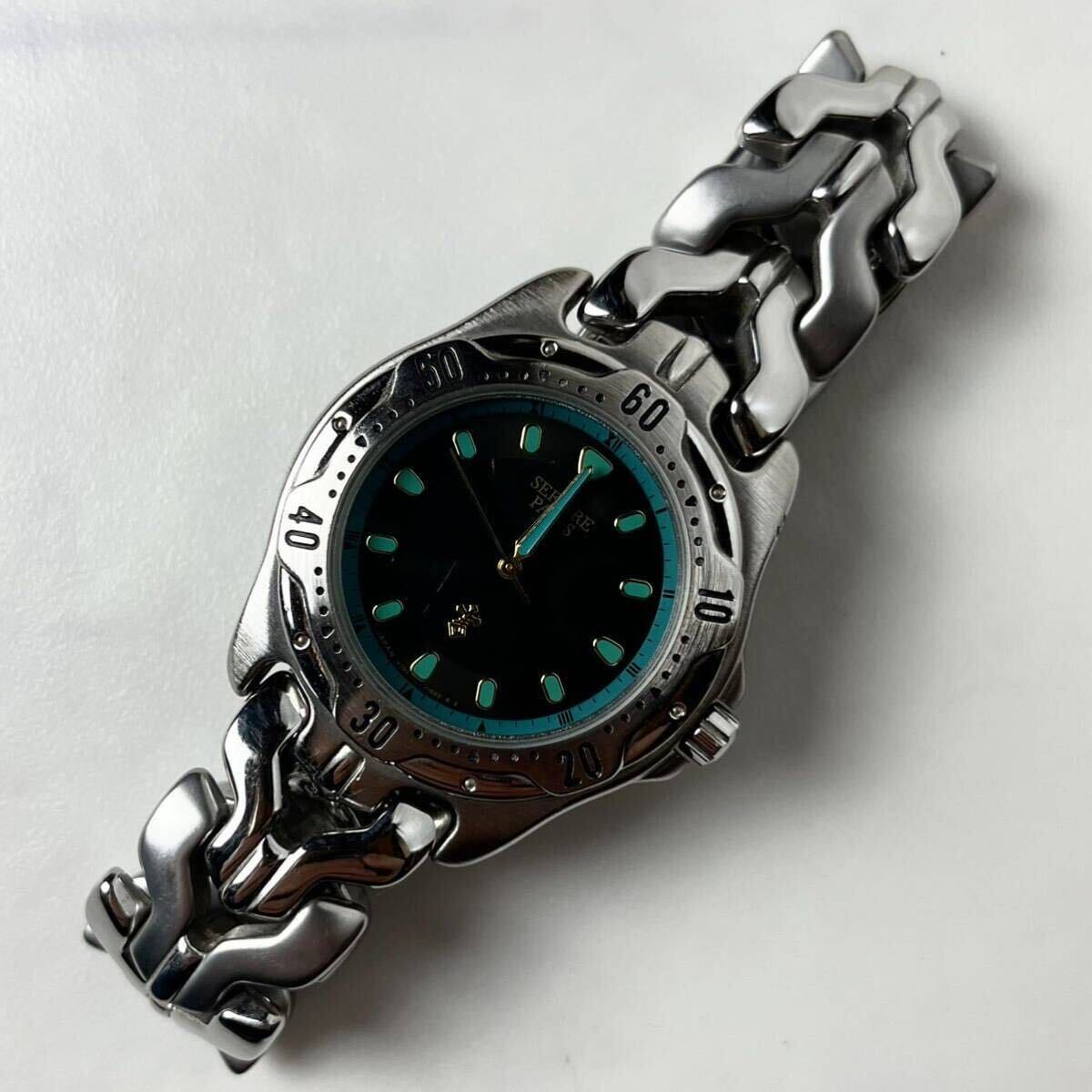 [ actual work ] SEIKO Seiko ALBA Alba face turquoise black quarts wristwatch watch silver men's operation goods rare color 