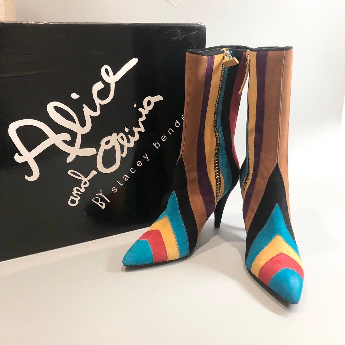 美品 alice & olivia アリスアンドオリビア ブーツ レインボー ロングブーツ _画像1