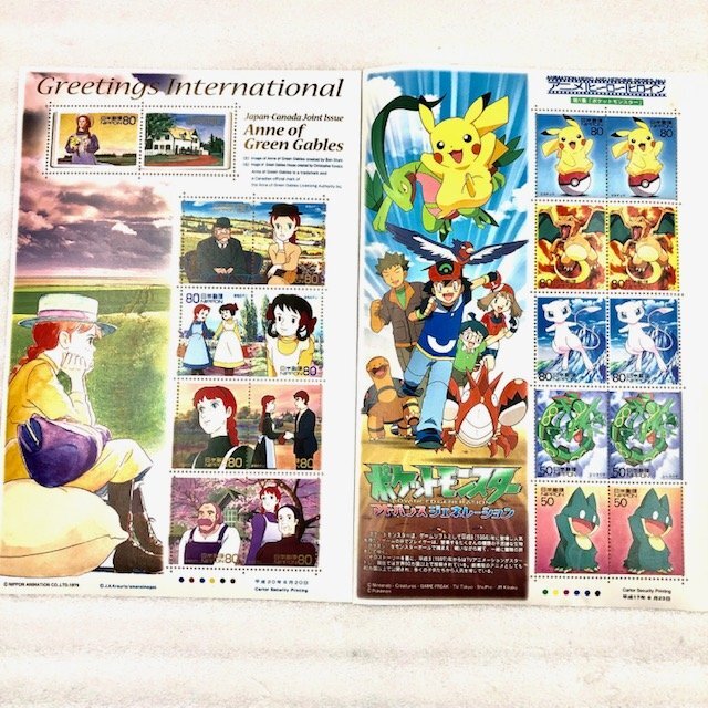 80円切手シート×2 アニメ化ヒーローヒロイン ポケットモンスター Greetings International Anne of Green Gables 額面：1,600円 の画像1