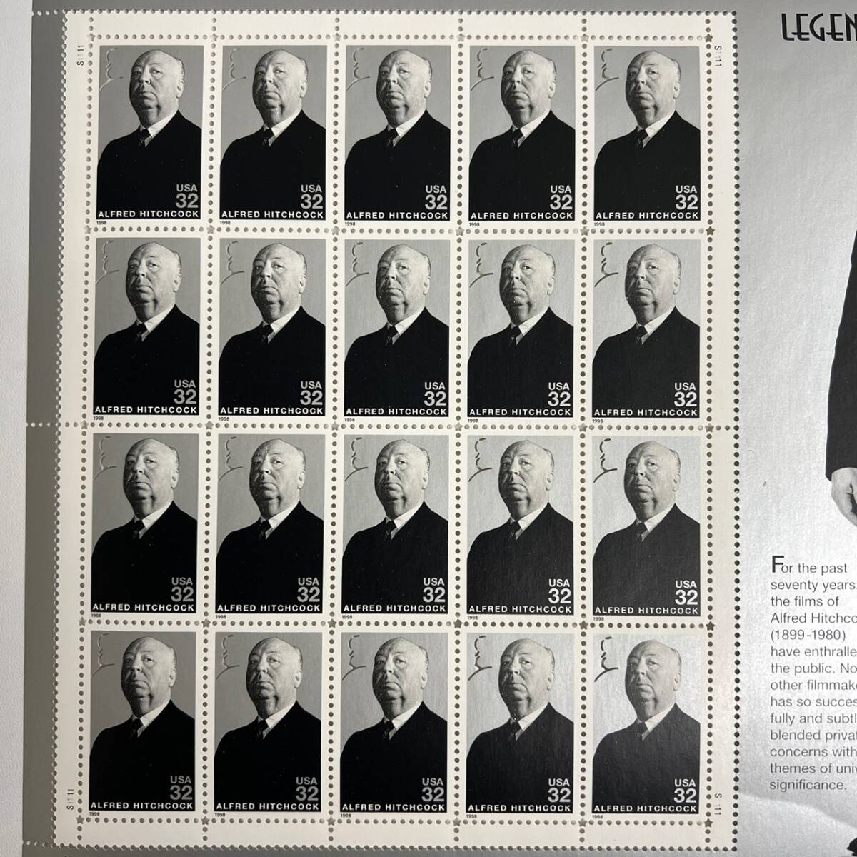 【未使用】海外切手　シート　2枚セット　LEGENDS OF HOLLYWOOD　マリリンモンロー　アルフレッドヒッチコック　32ｃ_画像8