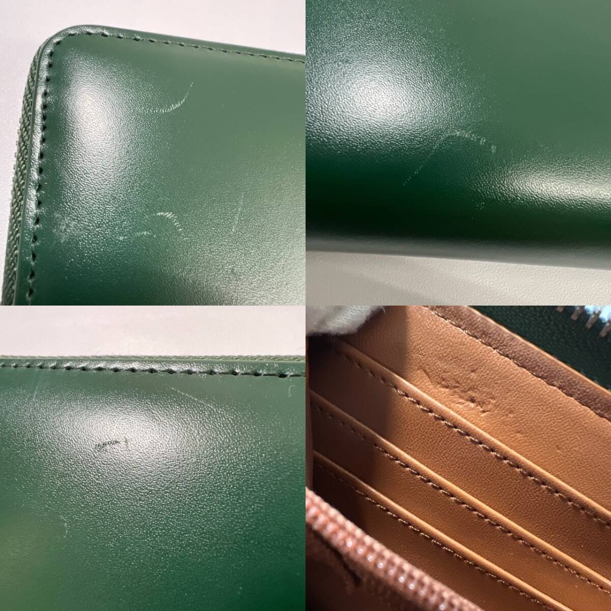  blur MURA round fastener long wallet green × Brown original leather wallet preservation box 